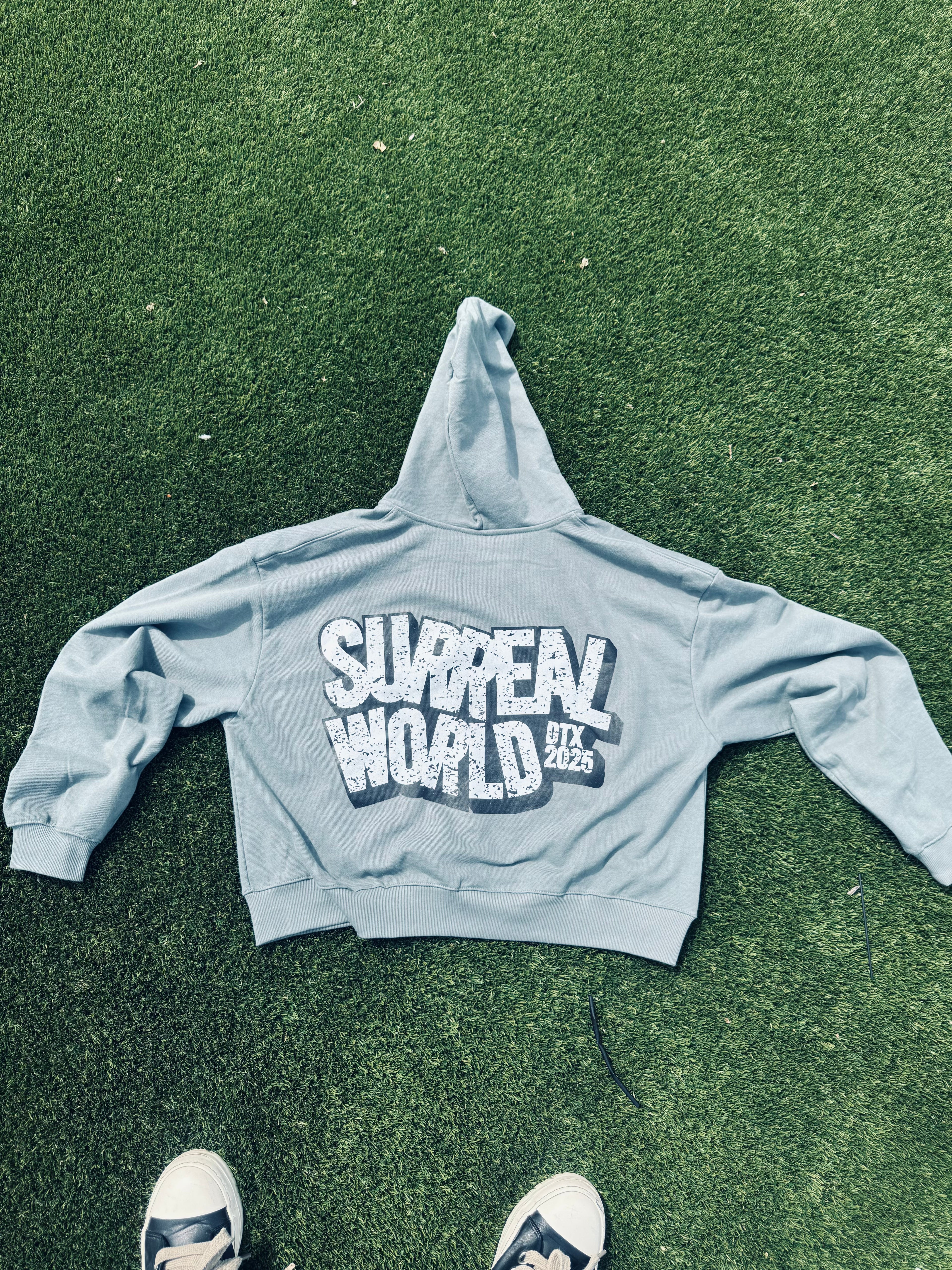 Grey SURREAL Crop Zip Hoodie (Unisex)