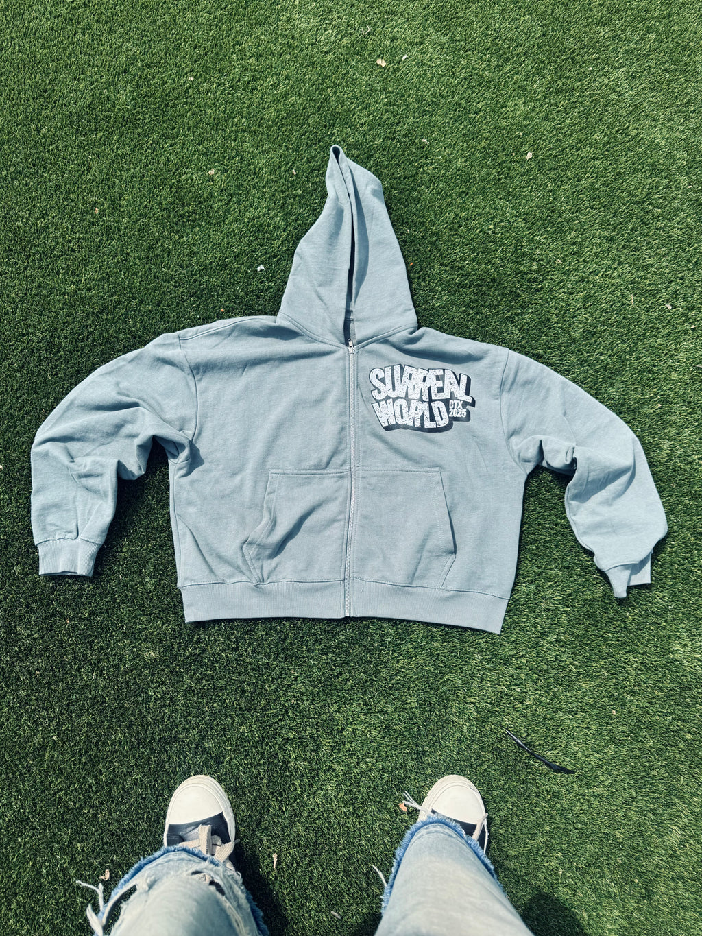 Grey SURREAL Crop Zip Hoodie (Unisex)