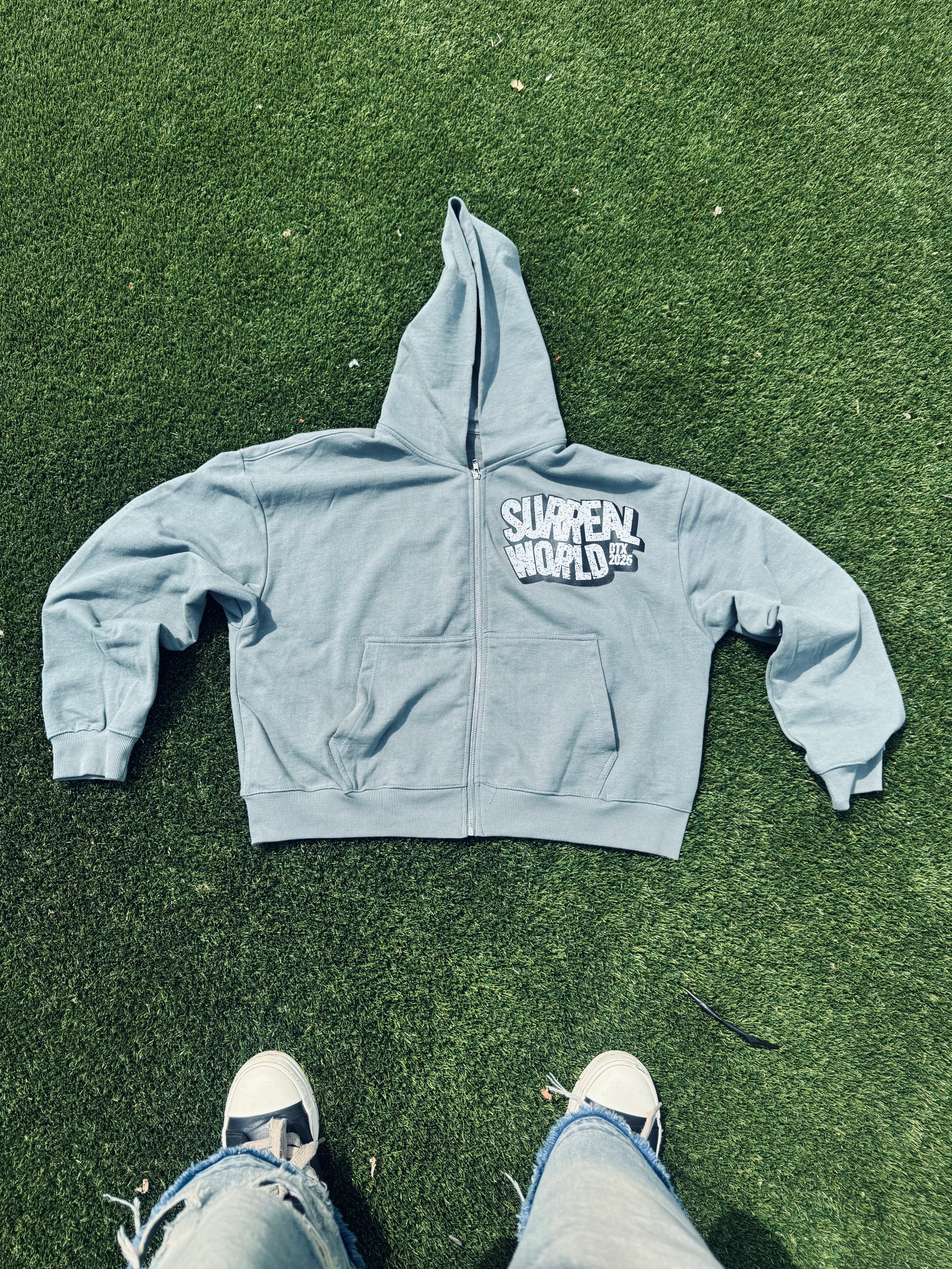 Grey SURREAL Crop Zip Hoodie (Unisex)