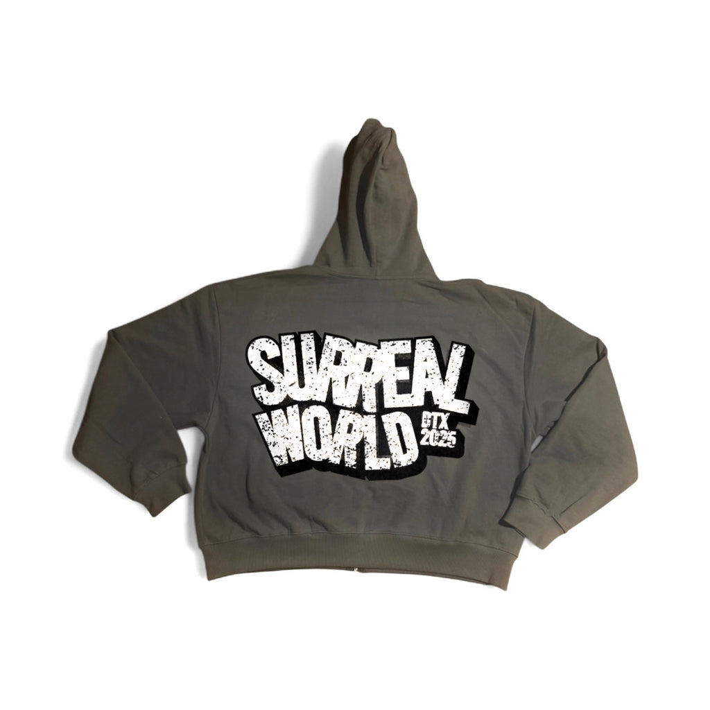 Grey SURREAL Crop Zip Hoodie (Unisex)