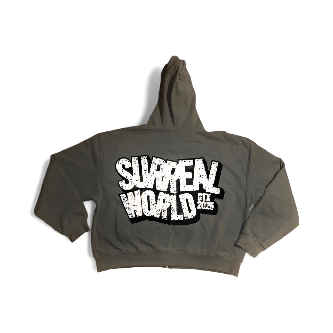 Grey SURREAL Crop Zip Hoodie (Unisex)