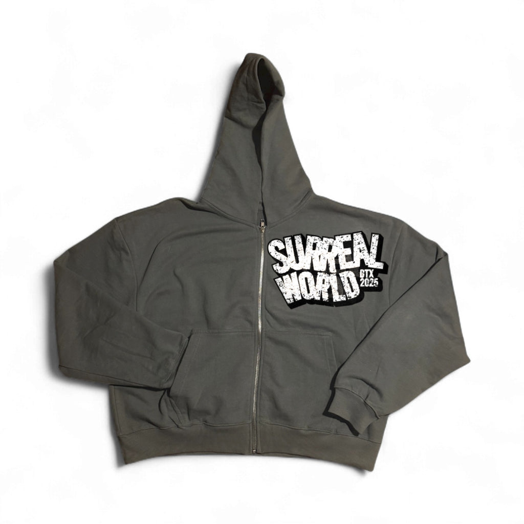Grey SURREAL Crop Zip Hoodie (Unisex)