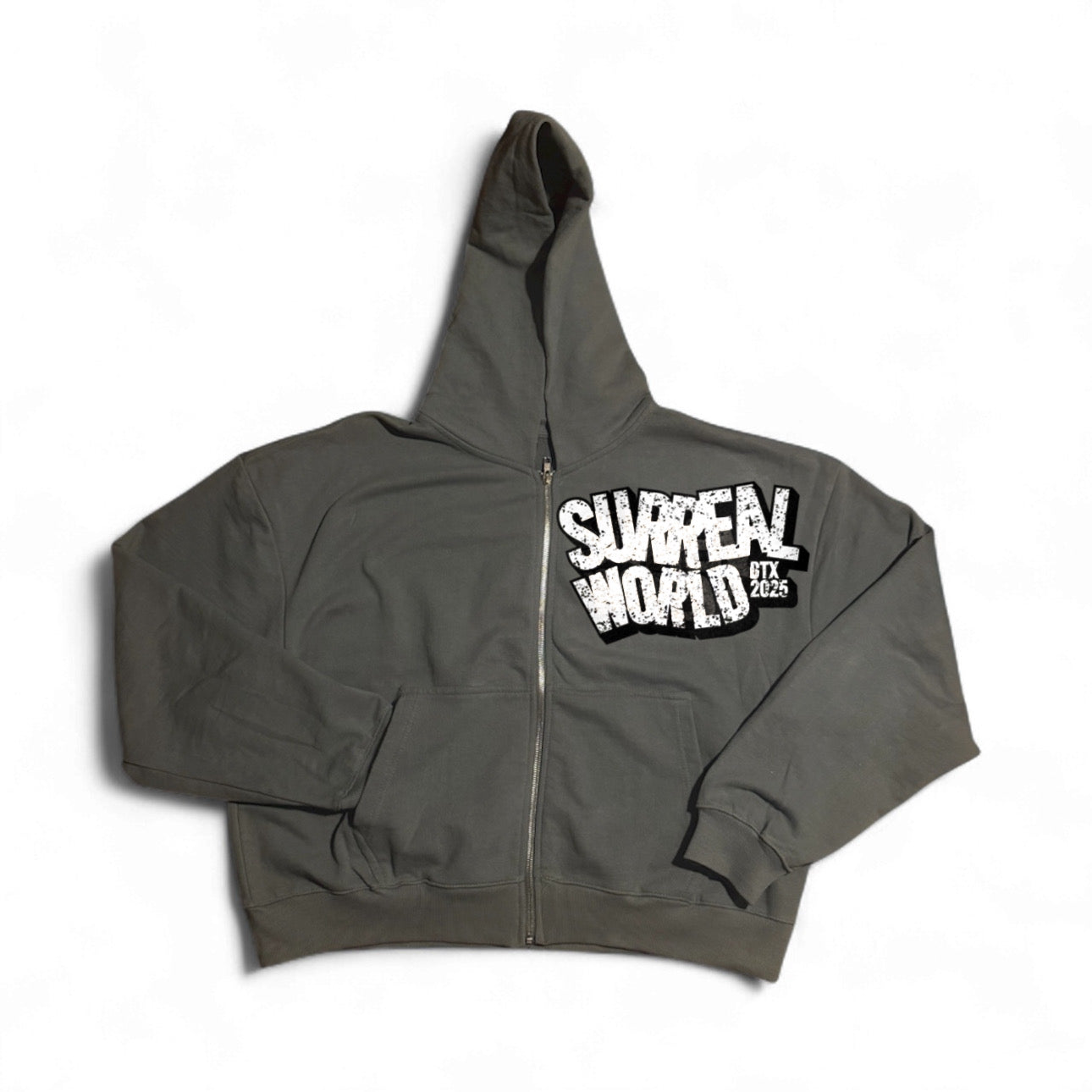 Grey SURREAL Crop Zip Hoodie (Unisex)