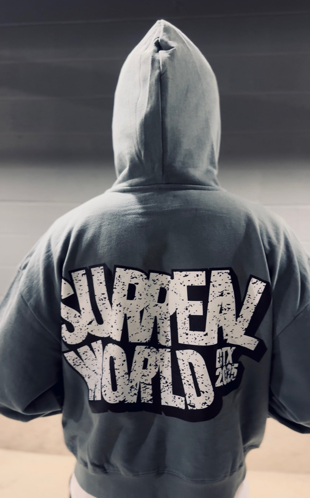 Grey SURREAL Crop Zip Hoodie (Unisex)